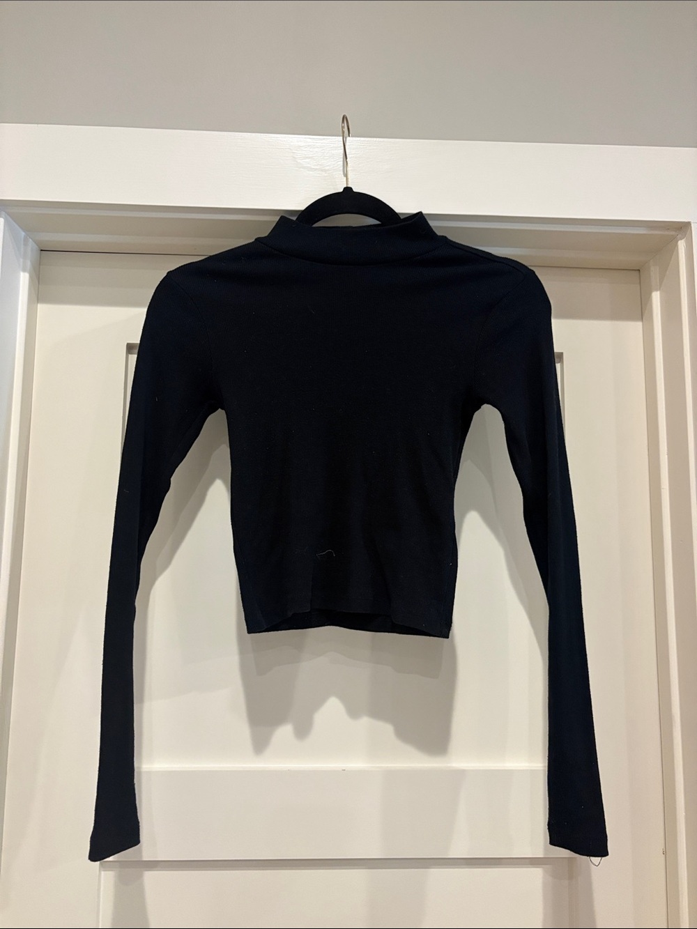 Black Long-Sleeve Mock Neck Crop Top